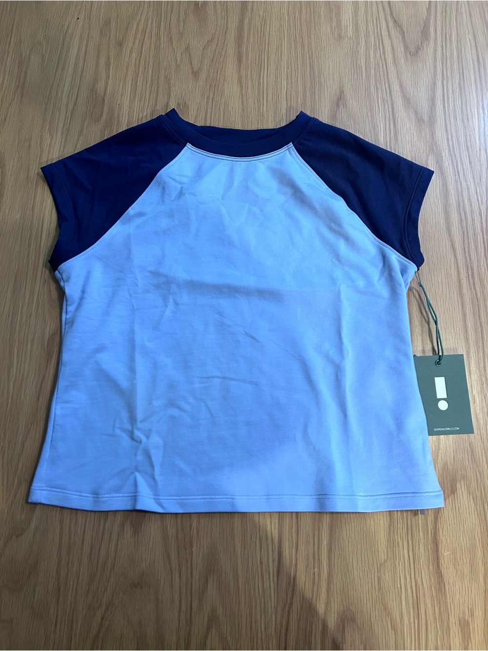 Daily Drills Cotton Lounge! Raglan Baby Tee - Mist + Navy Sleeve Size XL NWT